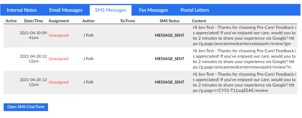 SMS Messaging in Vital OpenEMR